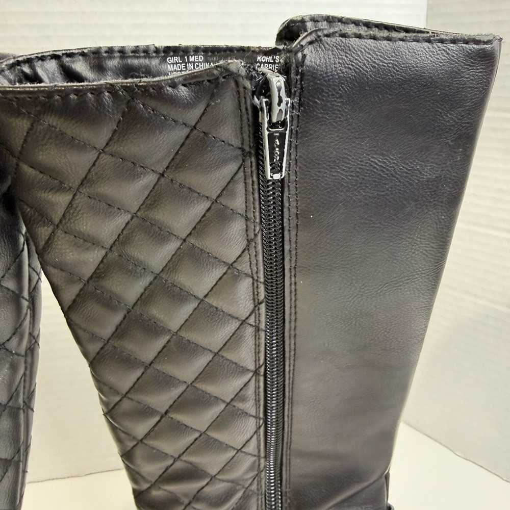 Girls Black Quilted Knee-High Boots size 1 - Picture 10 of 10